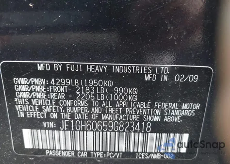 2009 Subaru Impreza 2.5I Premium из США, поврежденный, VIN JF1GH60659G823418